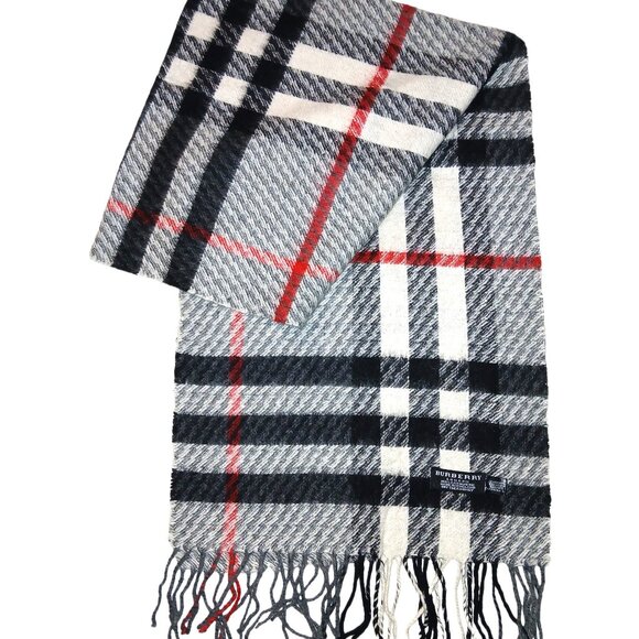 Burberry Vintage Large Plaid Weave Gray Red Black White Luxury Fall Winter Scarf - Picture 1 of 4